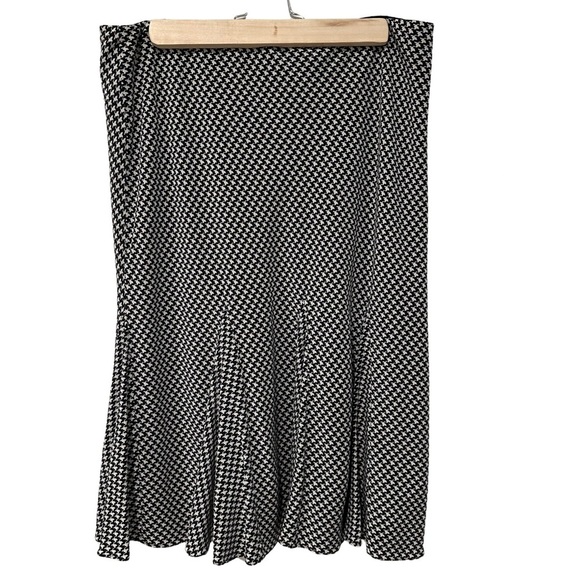 Lauren Ralph Lauren Houndstooth Black And White Silk Midi Skirt 10 Quiet Luxury - Picture 1 of 7